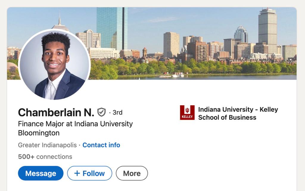 Chamberlain Nw-iue studies finance and law, ethics, and decision making at Indiana University — where he is a member of the Kelley Student Government, according to his LinkedIn profile.